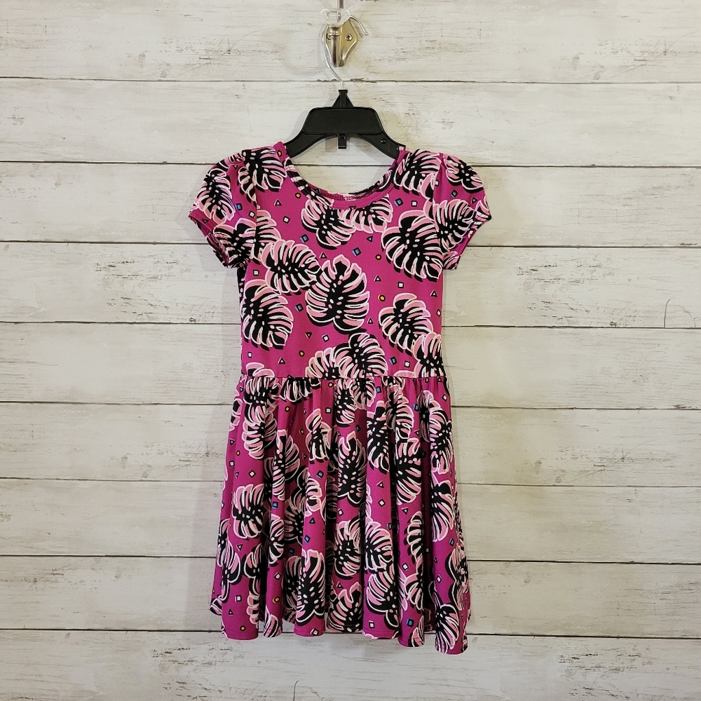 Dot Dot Smile Pink Black Leaf Print Toddler Kids Dress Size 2T